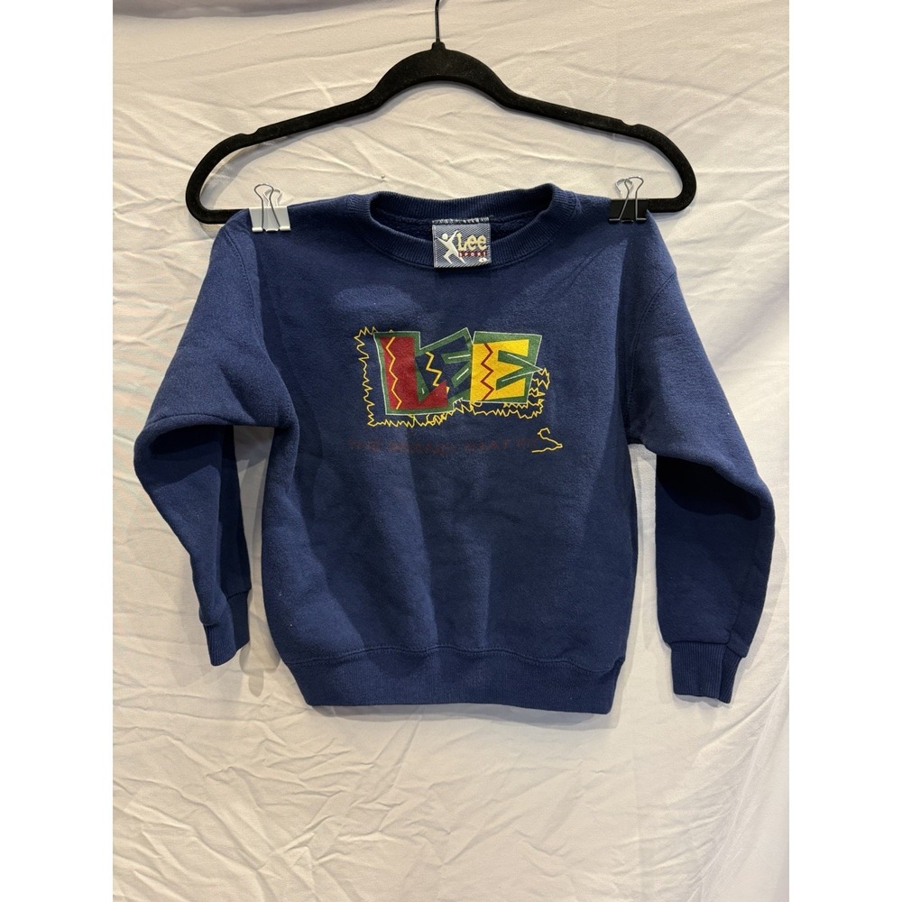 90's vintage Lee Sport Kids Unisex Blue Graphic Print Pullover Sweatshirt Size L